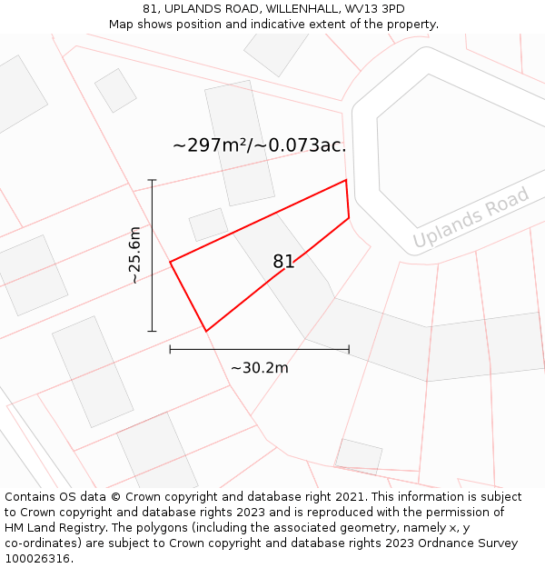 81, UPLANDS ROAD, WILLENHALL, WV13 3PD: Plot and title map