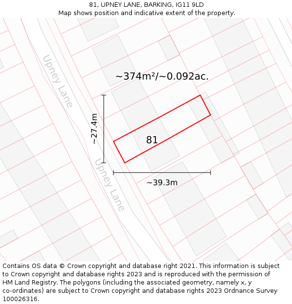 81, UPNEY LANE, BARKING, IG11 9LD: Plot and title map