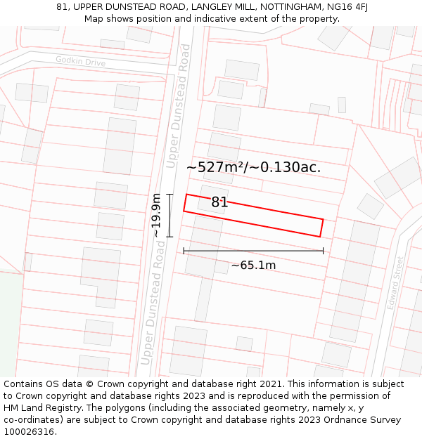 81, UPPER DUNSTEAD ROAD, LANGLEY MILL, NOTTINGHAM, NG16 4FJ: Plot and title map