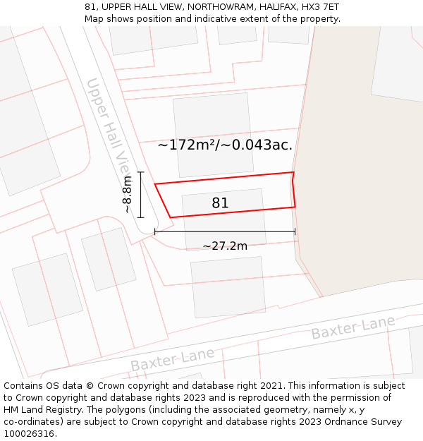 81, UPPER HALL VIEW, NORTHOWRAM, HALIFAX, HX3 7ET: Plot and title map
