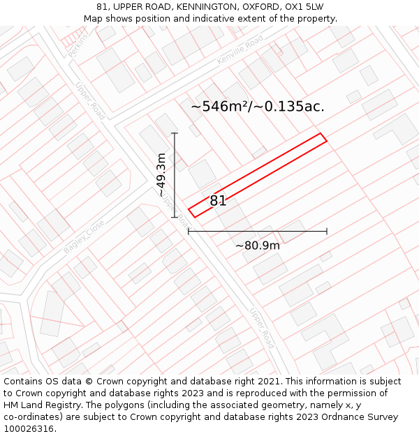 81, UPPER ROAD, KENNINGTON, OXFORD, OX1 5LW: Plot and title map