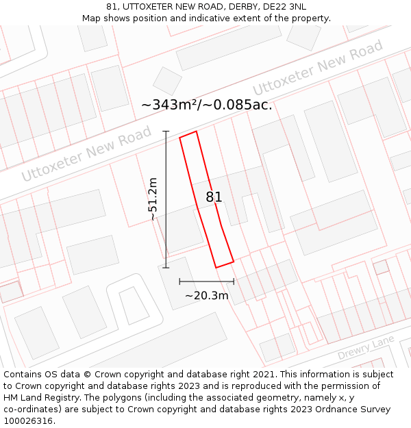 81, UTTOXETER NEW ROAD, DERBY, DE22 3NL: Plot and title map