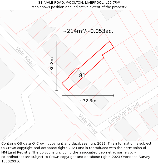 81, VALE ROAD, WOOLTON, LIVERPOOL, L25 7RW: Plot and title map