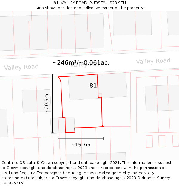 81, VALLEY ROAD, PUDSEY, LS28 9EU: Plot and title map