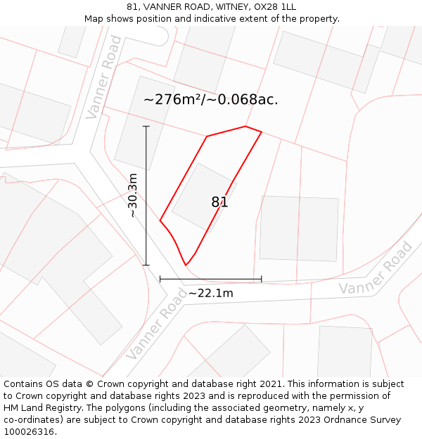 81, VANNER ROAD, WITNEY, OX28 1LL: Plot and title map
