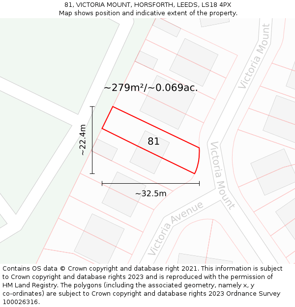81, VICTORIA MOUNT, HORSFORTH, LEEDS, LS18 4PX: Plot and title map