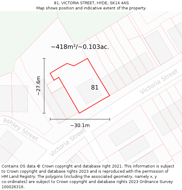 81, VICTORIA STREET, HYDE, SK14 4AS: Plot and title map