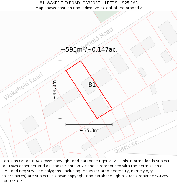 81, WAKEFIELD ROAD, GARFORTH, LEEDS, LS25 1AR: Plot and title map