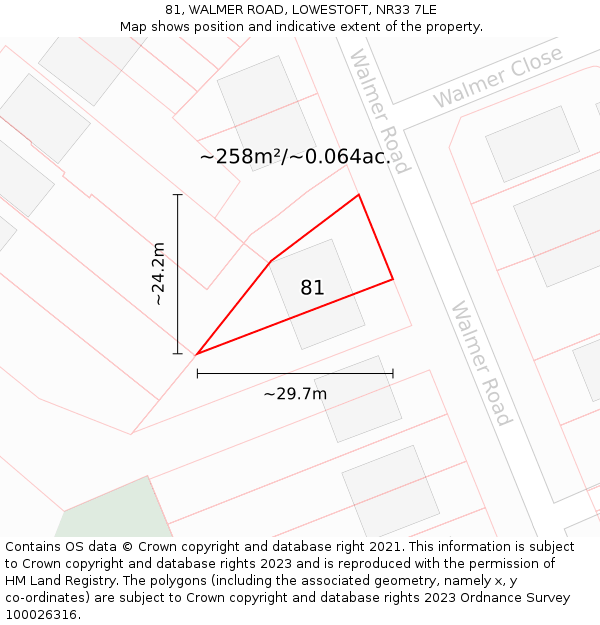 81, WALMER ROAD, LOWESTOFT, NR33 7LE: Plot and title map