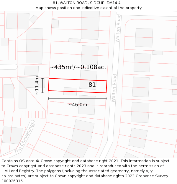 81, WALTON ROAD, SIDCUP, DA14 4LL: Plot and title map