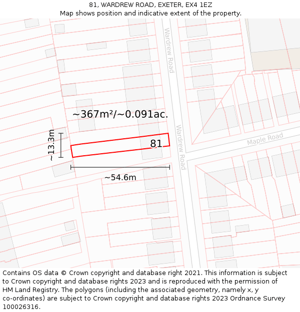 81, WARDREW ROAD, EXETER, EX4 1EZ: Plot and title map