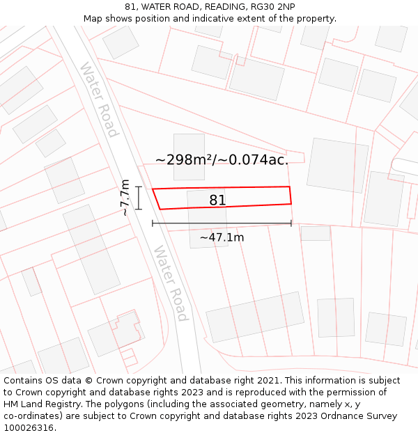 81, WATER ROAD, READING, RG30 2NP: Plot and title map