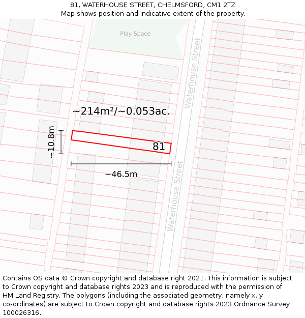 81, WATERHOUSE STREET, CHELMSFORD, CM1 2TZ: Plot and title map