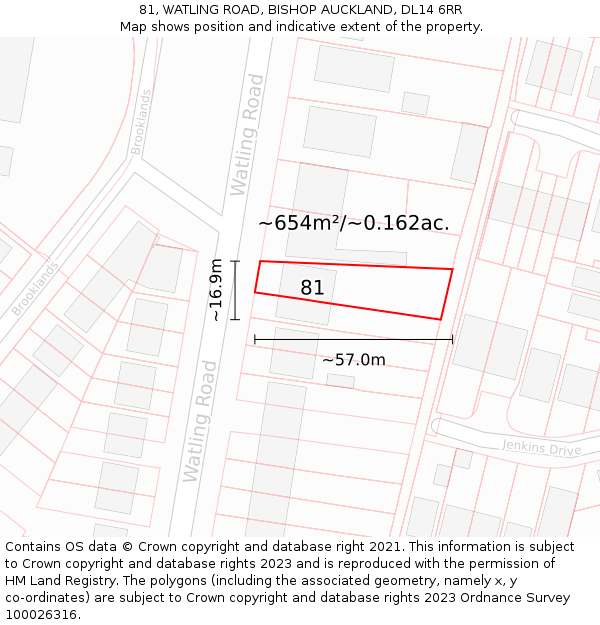 81, WATLING ROAD, BISHOP AUCKLAND, DL14 6RR: Plot and title map