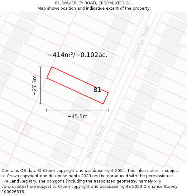 81, WAVERLEY ROAD, EPSOM, KT17 2LL: Plot and title map