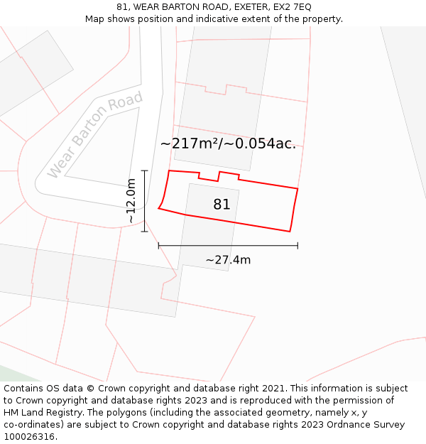 81, WEAR BARTON ROAD, EXETER, EX2 7EQ: Plot and title map