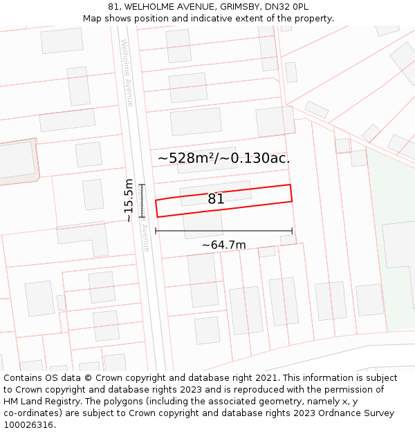 81, WELHOLME AVENUE, GRIMSBY, DN32 0PL: Plot and title map