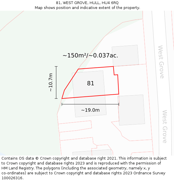 81, WEST GROVE, HULL, HU4 6RQ: Plot and title map