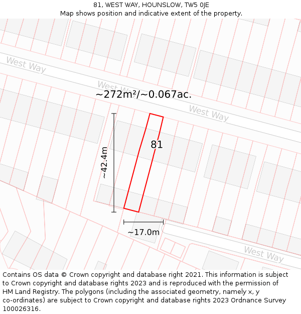 81, WEST WAY, HOUNSLOW, TW5 0JE: Plot and title map