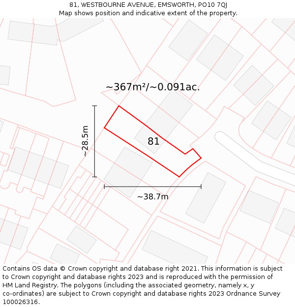 81, WESTBOURNE AVENUE, EMSWORTH, PO10 7QJ: Plot and title map
