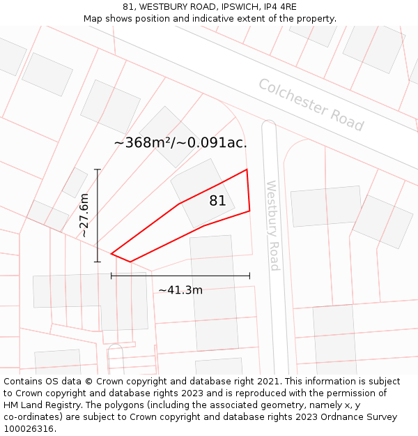 81, WESTBURY ROAD, IPSWICH, IP4 4RE: Plot and title map