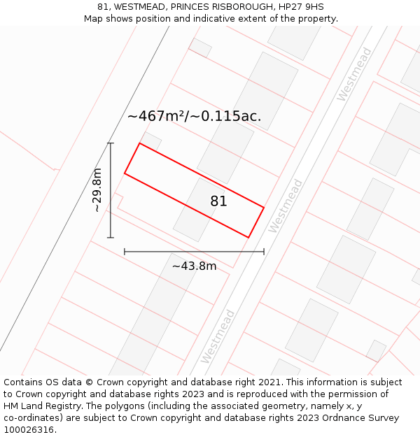 81, WESTMEAD, PRINCES RISBOROUGH, HP27 9HS: Plot and title map
