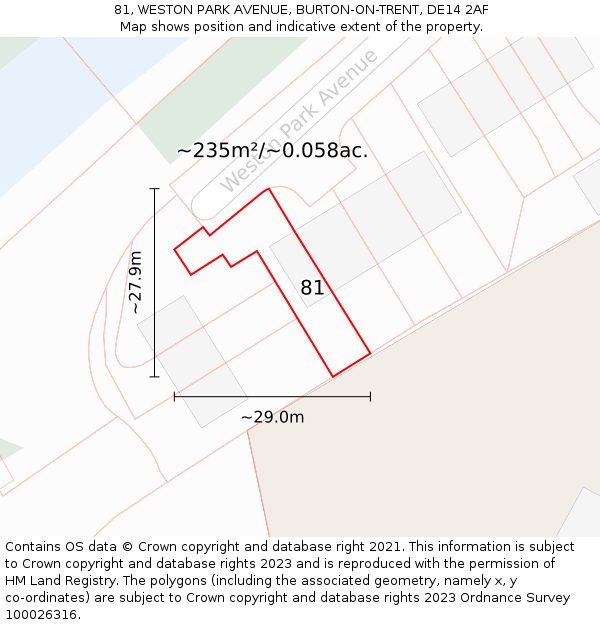 81, WESTON PARK AVENUE, BURTON-ON-TRENT, DE14 2AF: Plot and title map