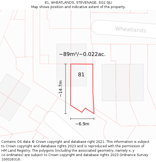 81, WHEATLANDS, STEVENAGE, SG2 0JU: Plot and title map
