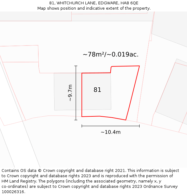 81, WHITCHURCH LANE, EDGWARE, HA8 6QE: Plot and title map