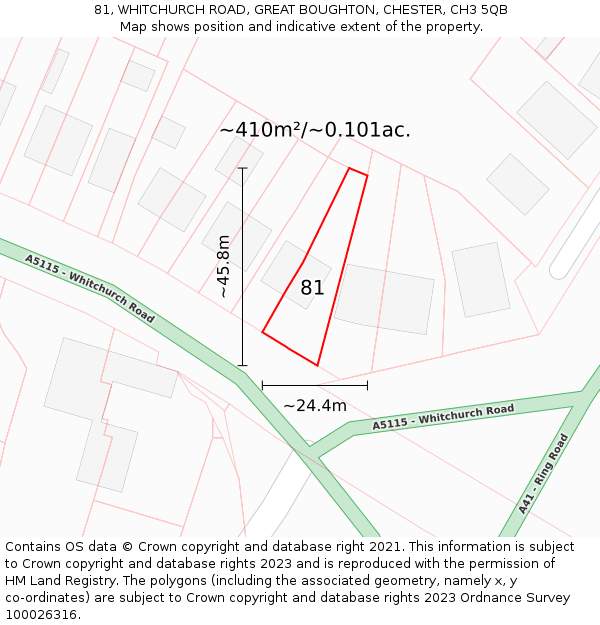 81, WHITCHURCH ROAD, GREAT BOUGHTON, CHESTER, CH3 5QB: Plot and title map