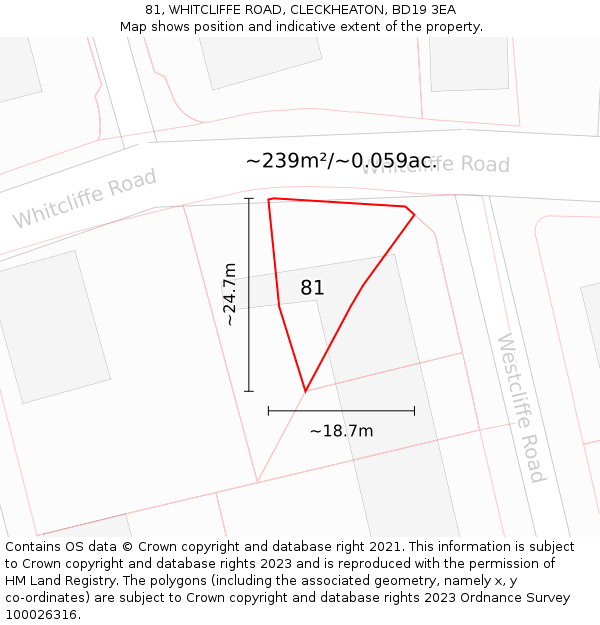 81, WHITCLIFFE ROAD, CLECKHEATON, BD19 3EA: Plot and title map