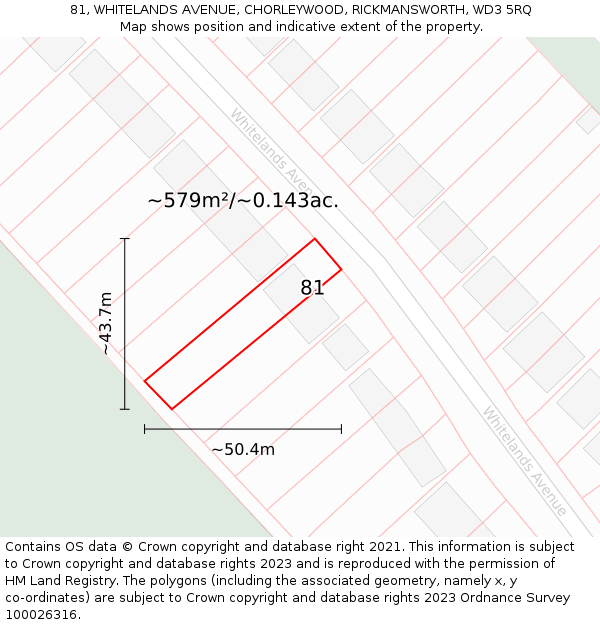 81, WHITELANDS AVENUE, CHORLEYWOOD, RICKMANSWORTH, WD3 5RQ: Plot and title map