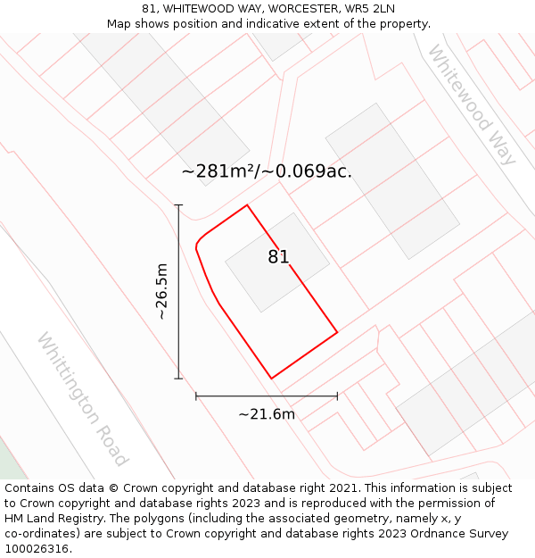 81, WHITEWOOD WAY, WORCESTER, WR5 2LN: Plot and title map