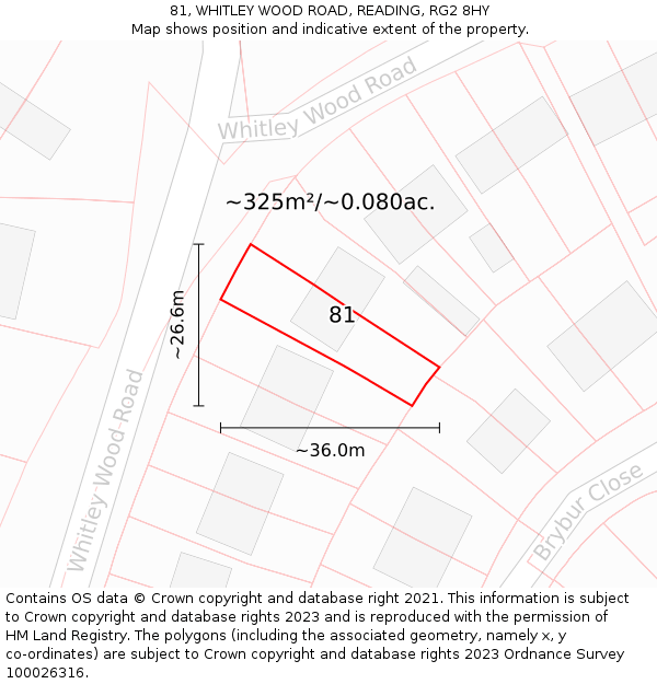 81, WHITLEY WOOD ROAD, READING, RG2 8HY: Plot and title map