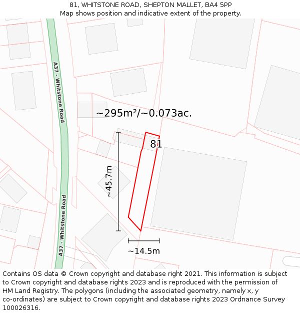 81, WHITSTONE ROAD, SHEPTON MALLET, BA4 5PP: Plot and title map