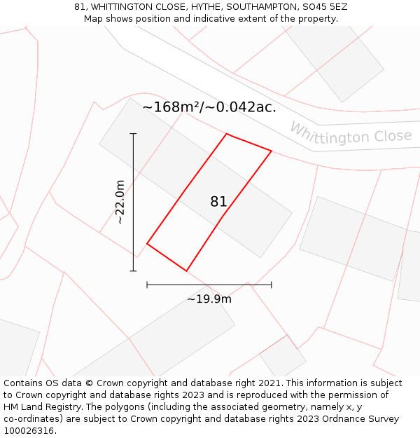81, WHITTINGTON CLOSE, HYTHE, SOUTHAMPTON, SO45 5EZ: Plot and title map