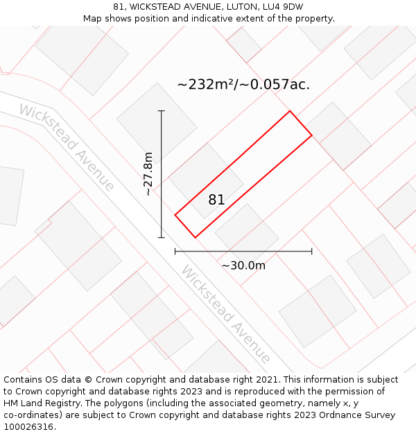 81, WICKSTEAD AVENUE, LUTON, LU4 9DW: Plot and title map