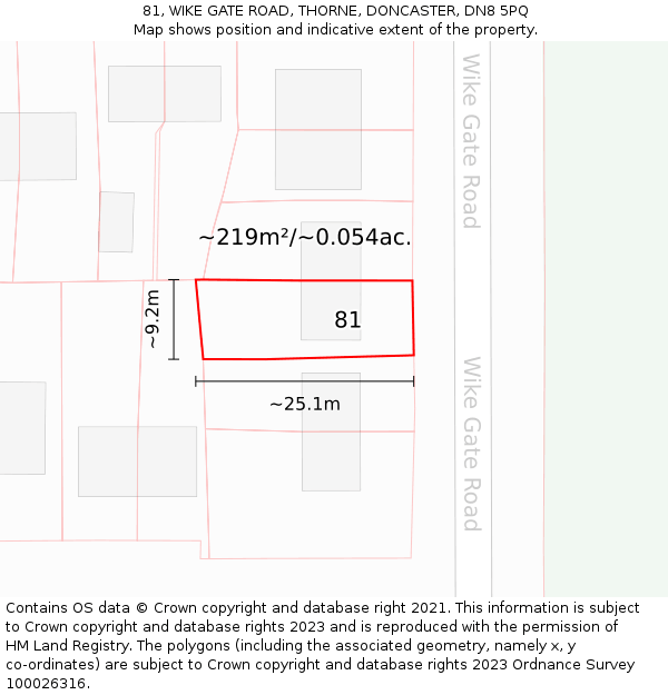 81, WIKE GATE ROAD, THORNE, DONCASTER, DN8 5PQ: Plot and title map
