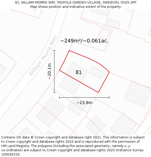 81, WILLIAM MORRIS WAY, TADPOLE GARDEN VILLAGE, SWINDON, SN25 2PP: Plot and title map