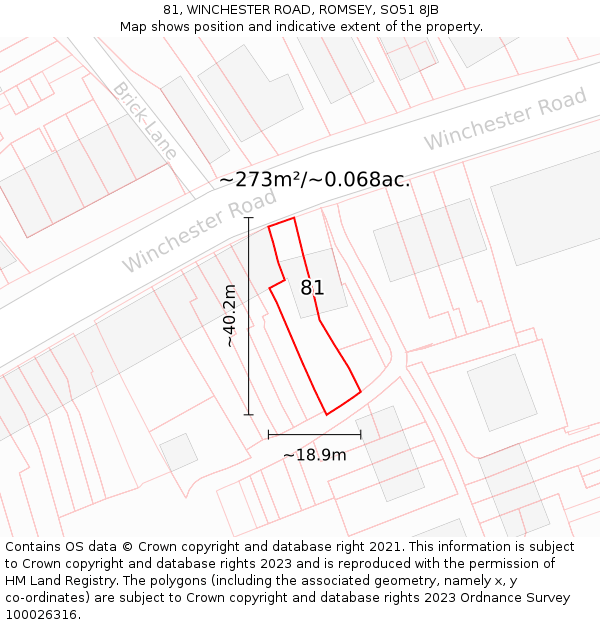 81, WINCHESTER ROAD, ROMSEY, SO51 8JB: Plot and title map