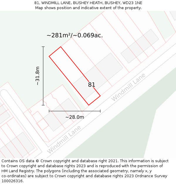 81, WINDMILL LANE, BUSHEY HEATH, BUSHEY, WD23 1NE: Plot and title map
