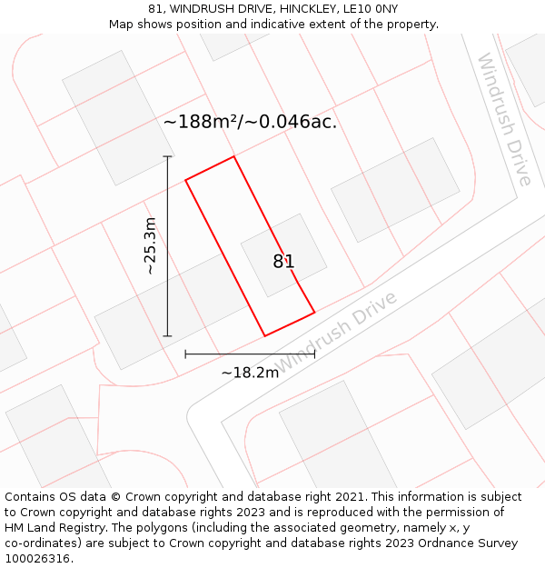 81, WINDRUSH DRIVE, HINCKLEY, LE10 0NY: Plot and title map