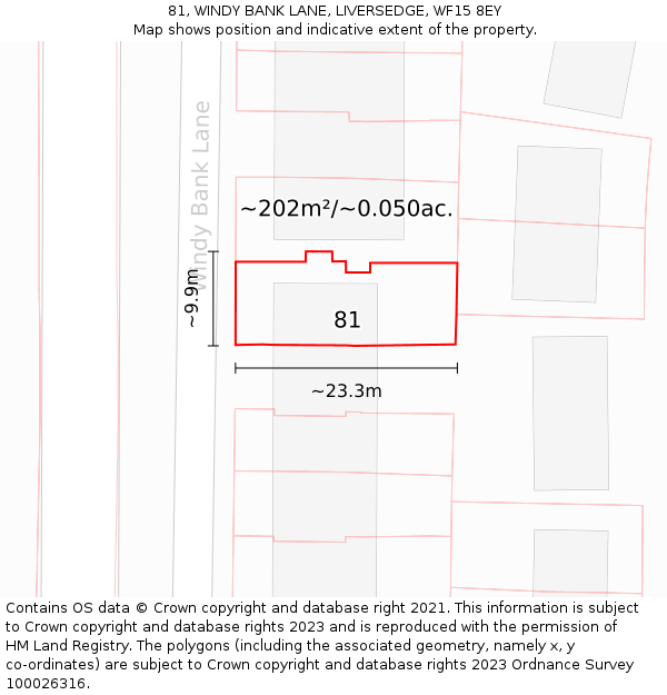 81, WINDY BANK LANE, LIVERSEDGE, WF15 8EY: Plot and title map