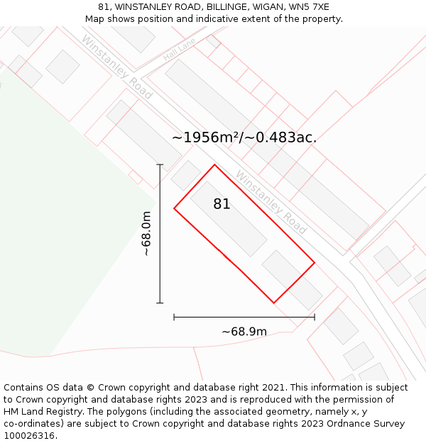 81, WINSTANLEY ROAD, BILLINGE, WIGAN, WN5 7XE: Plot and title map