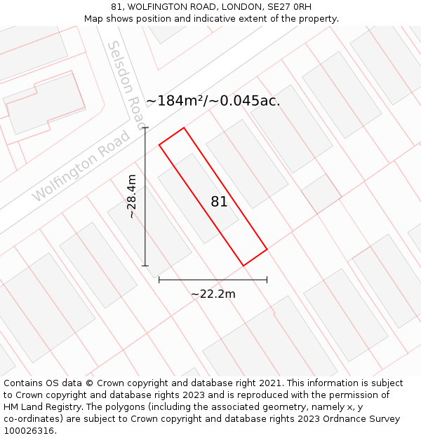 81, WOLFINGTON ROAD, LONDON, SE27 0RH: Plot and title map
