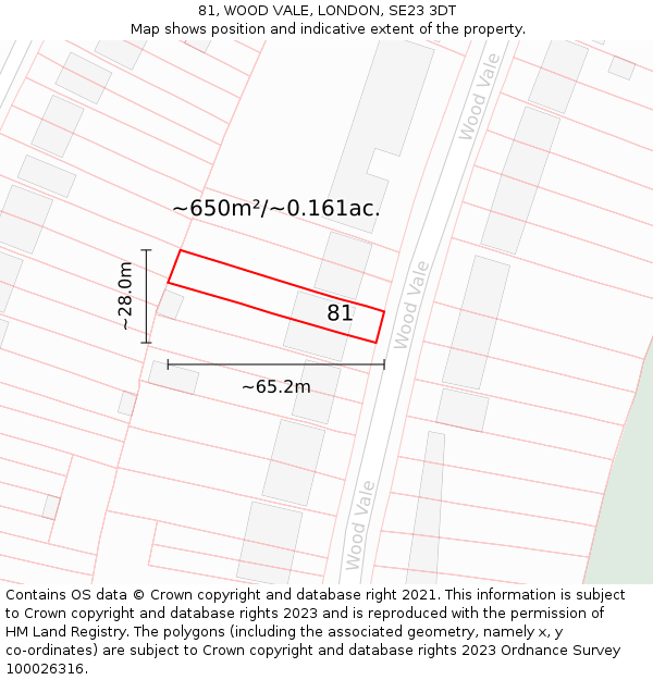 81, WOOD VALE, LONDON, SE23 3DT: Plot and title map