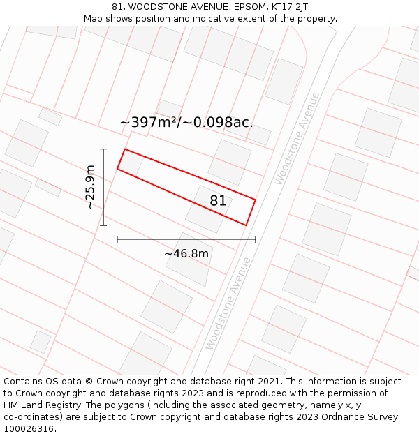 81, WOODSTONE AVENUE, EPSOM, KT17 2JT: Plot and title map