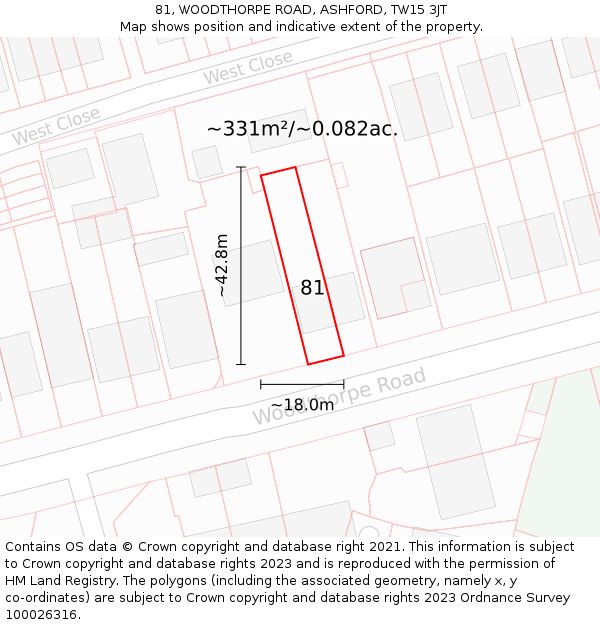 81, WOODTHORPE ROAD, ASHFORD, TW15 3JT: Plot and title map