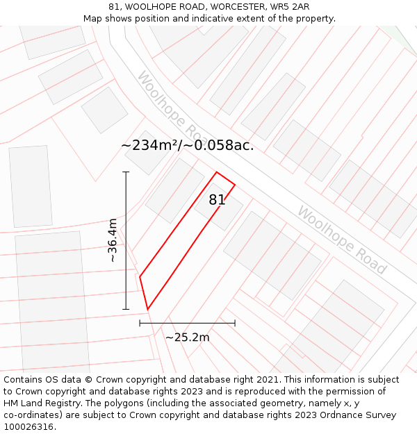 81, WOOLHOPE ROAD, WORCESTER, WR5 2AR: Plot and title map