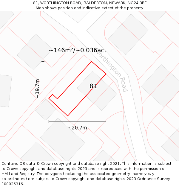 81, WORTHINGTON ROAD, BALDERTON, NEWARK, NG24 3RE: Plot and title map